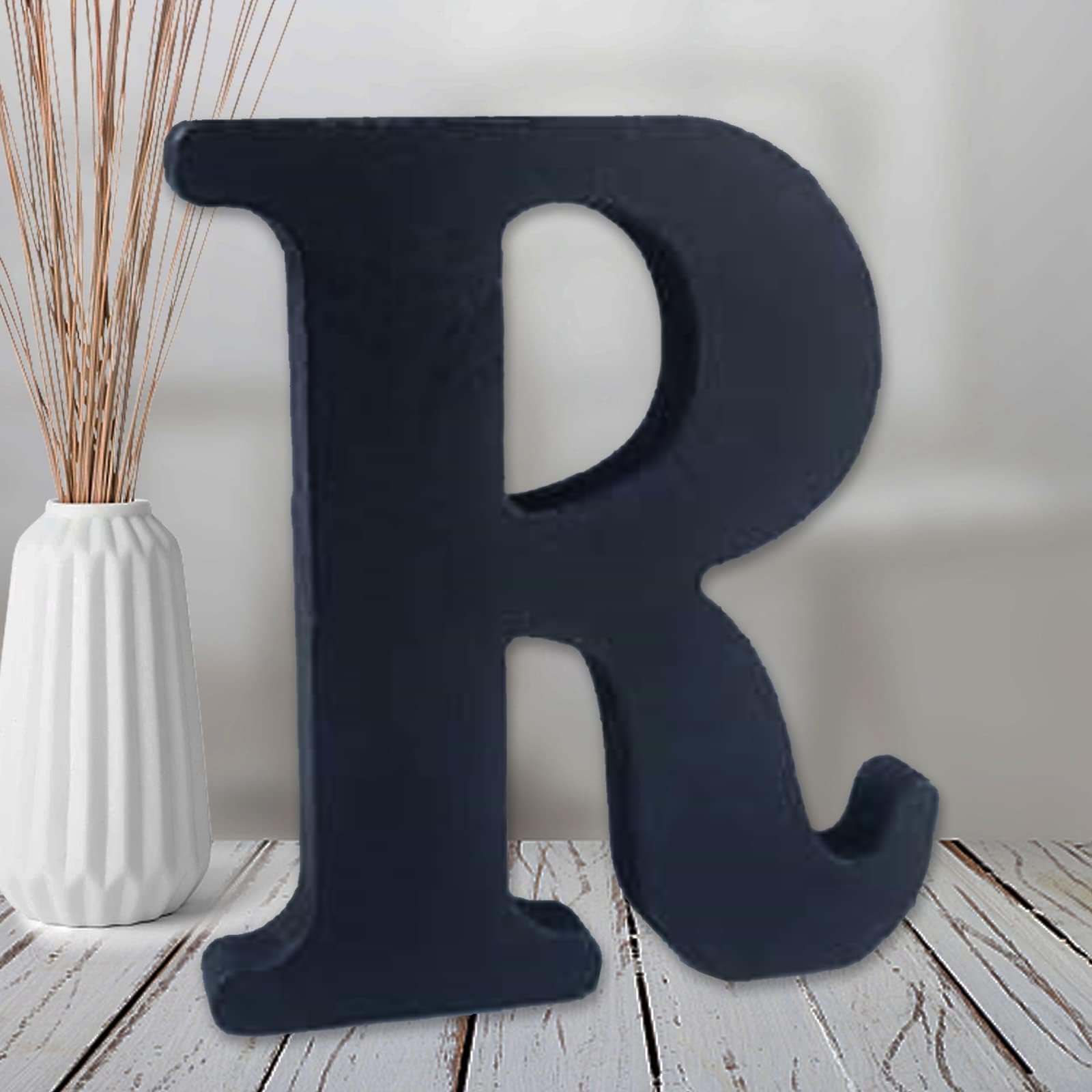 AOCEAN 6 inch Black Wood Letters Unfinished Wood Letter for Wall Decorative Standing Letters Slices Sign Board Decoration for Craft Home Party Projects (R)