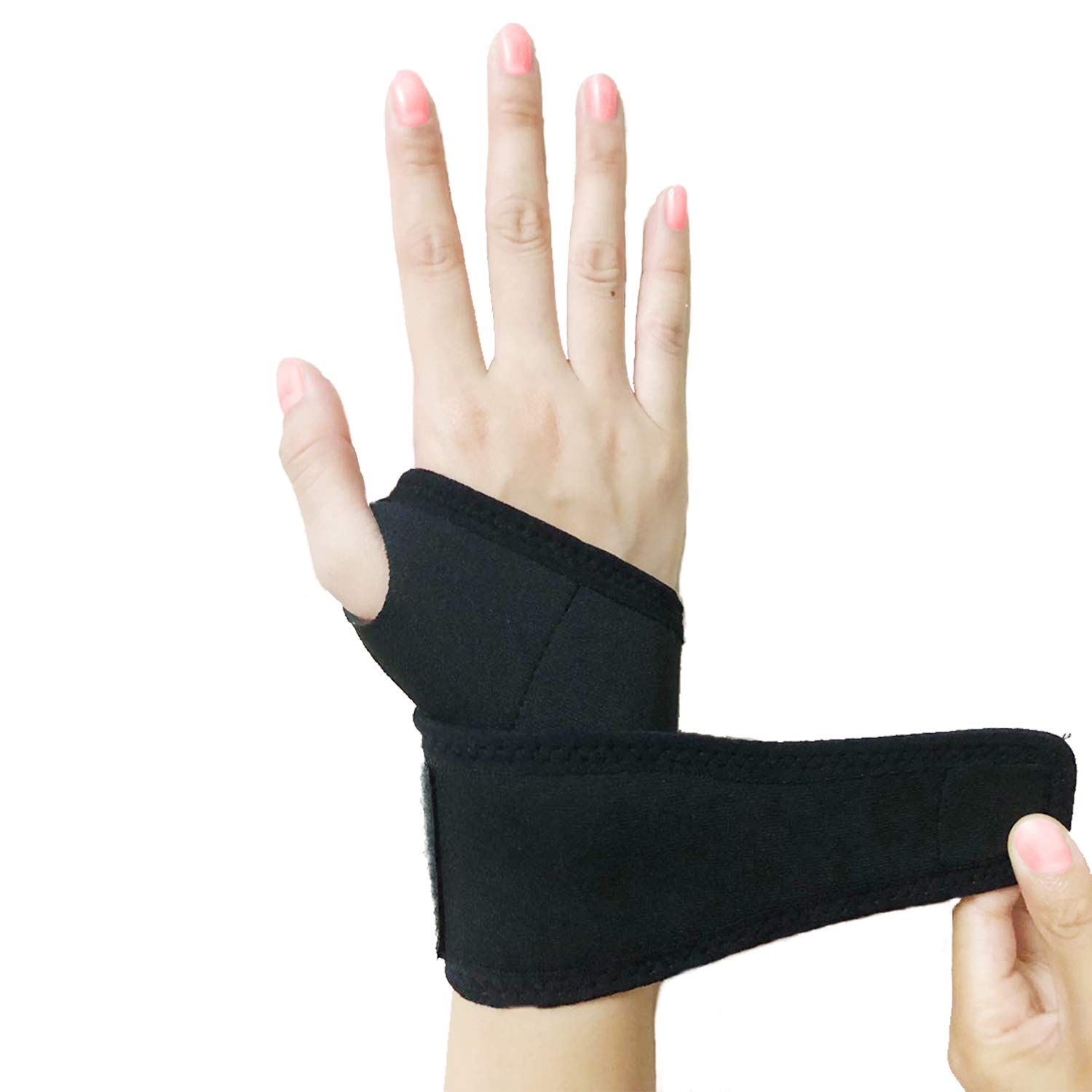 Wrist Brace, Adjustable Elastic Self-Heating Pressure Support Relief Pain from Tenosynovitis, Arthritis, Carpal Tunnel, for Right and Left Hands for Men and Women One Piece Black