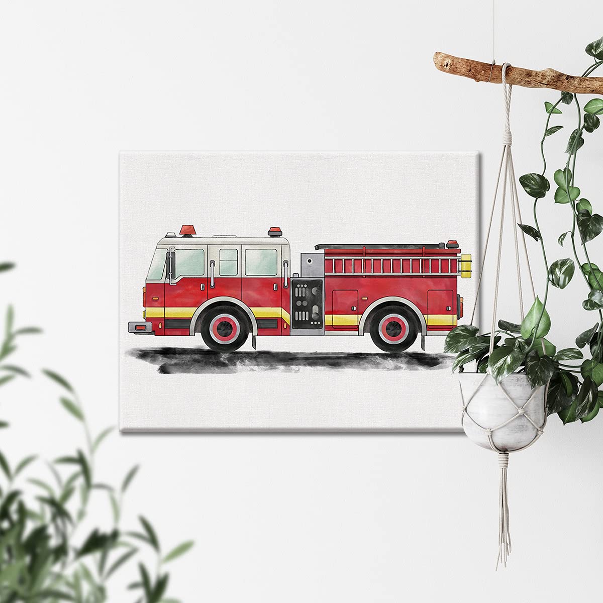 Camion Dei Pompieri Acquerello Con Cornice Wall Art Poster, image size:1200x1200