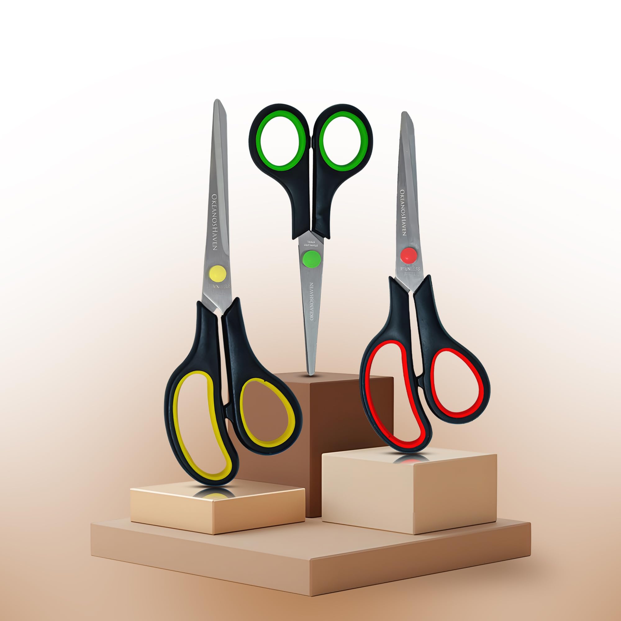 3 Pack Titanium Non-Stick Scissors, Professional Stainless Steel Comfort Grip, All-Purpose, Straight Office Craft Scissors for DIY