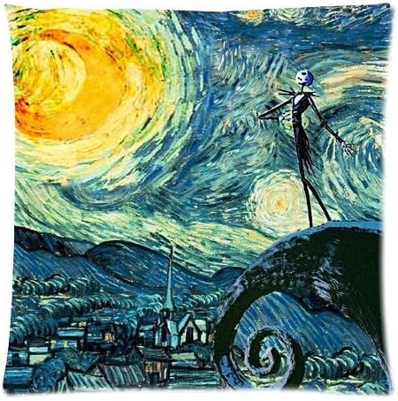 Chetery Starry Night and The Nightmare Before Christmas Printed Custom Pillow Case Decorative Cotton Zippered Throw Pillow Case Cushion Covers for Sofa Square 18 X 18 (Twin Sides) Great Gift