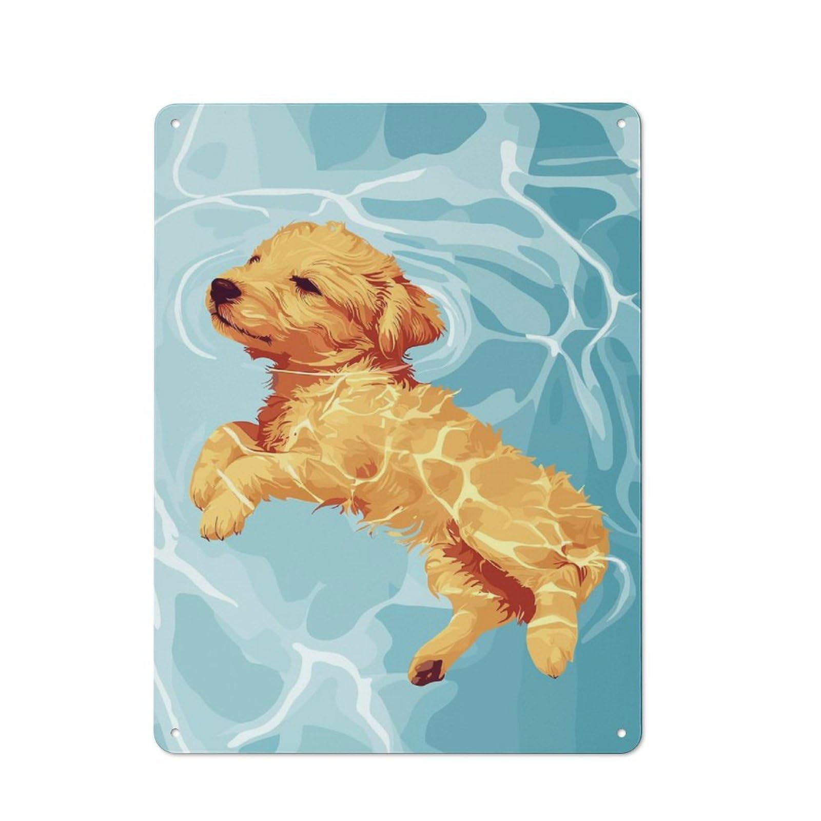 Junmoney Style-20 Cottage Style Golden Retriever Puppy Swimming Decorative Tin Sign 40X30cm, Rustic Kitchen Decor For Kitchen, Cottage, Porch Or Garden Room