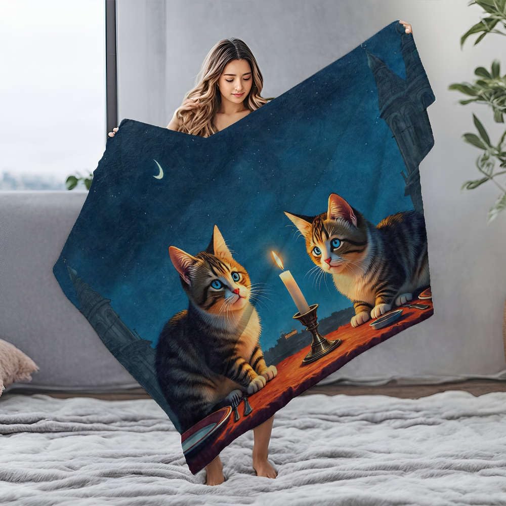 Mantas para bebé, dos gatos sentados en una mesa con una vela entre ellos. Manta de franela para bebé, regalos de Pascua (150 x 200 cm)