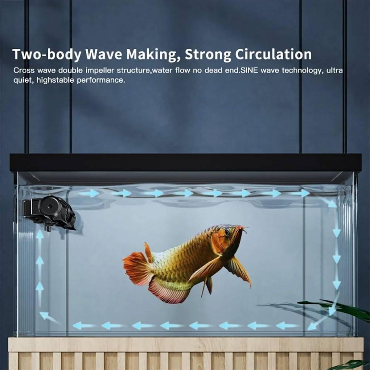 Generador de Olas para Acuario de 15 W, con Controlador de Pantalla LED, Bomba de Flujo Cruzado de 4 Niveles de Ajuste, para acuarios de Agua Dulce, Marinos y de Arrecife.