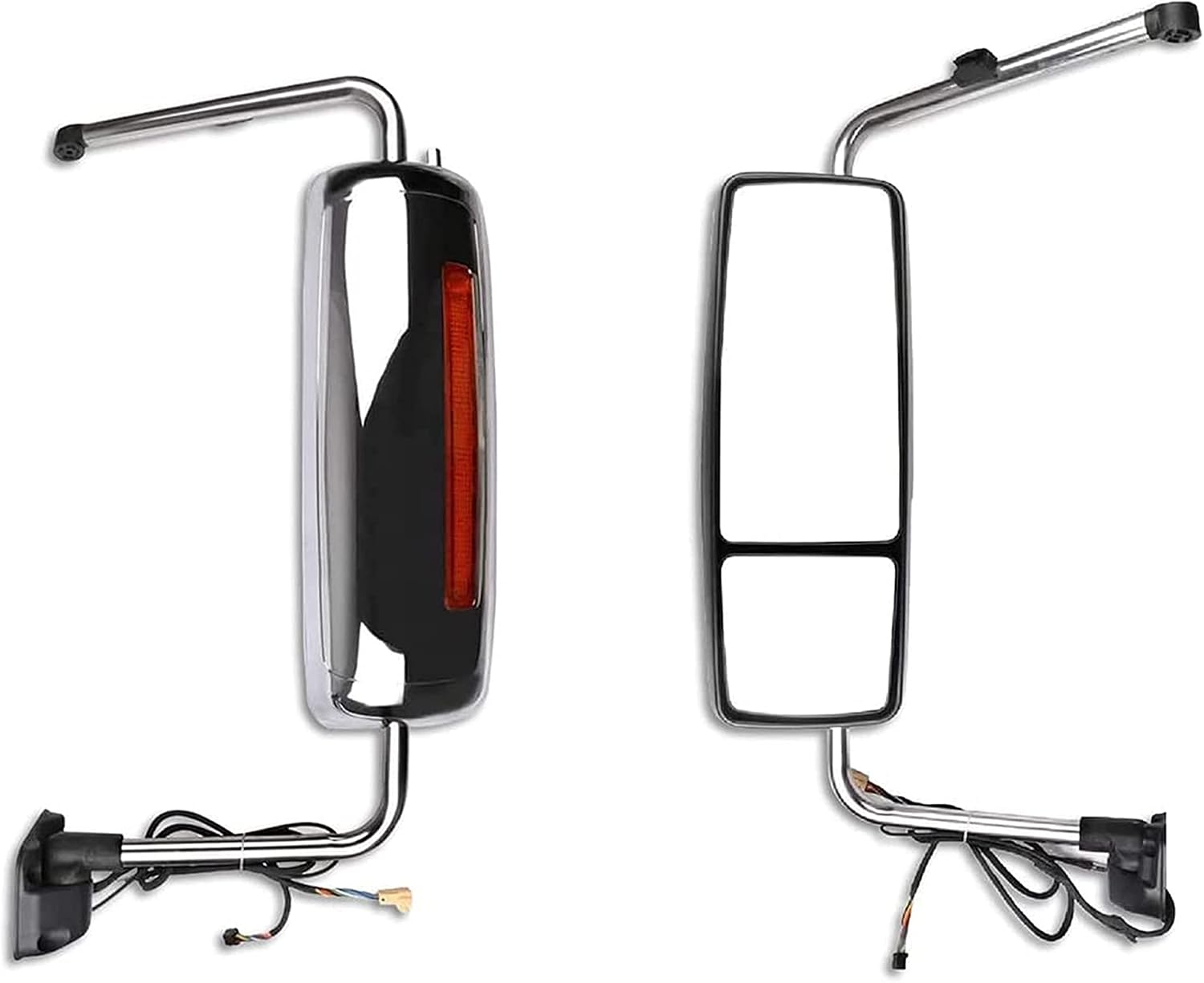 KOZAK Door Side Mirror - Power Heated Back View Chrome Towing Mirror with arm bracket Left Driver Side Compatible with International Prostar Lonestar 2002-2018 PLUS Logo, Wipers and Vest
