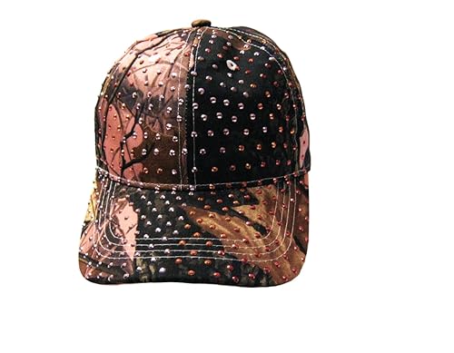 Unique Pink Camo Bling Rhinestone Studded Streetwear Hip Hop Womens Teens Baseball Cap Hat
