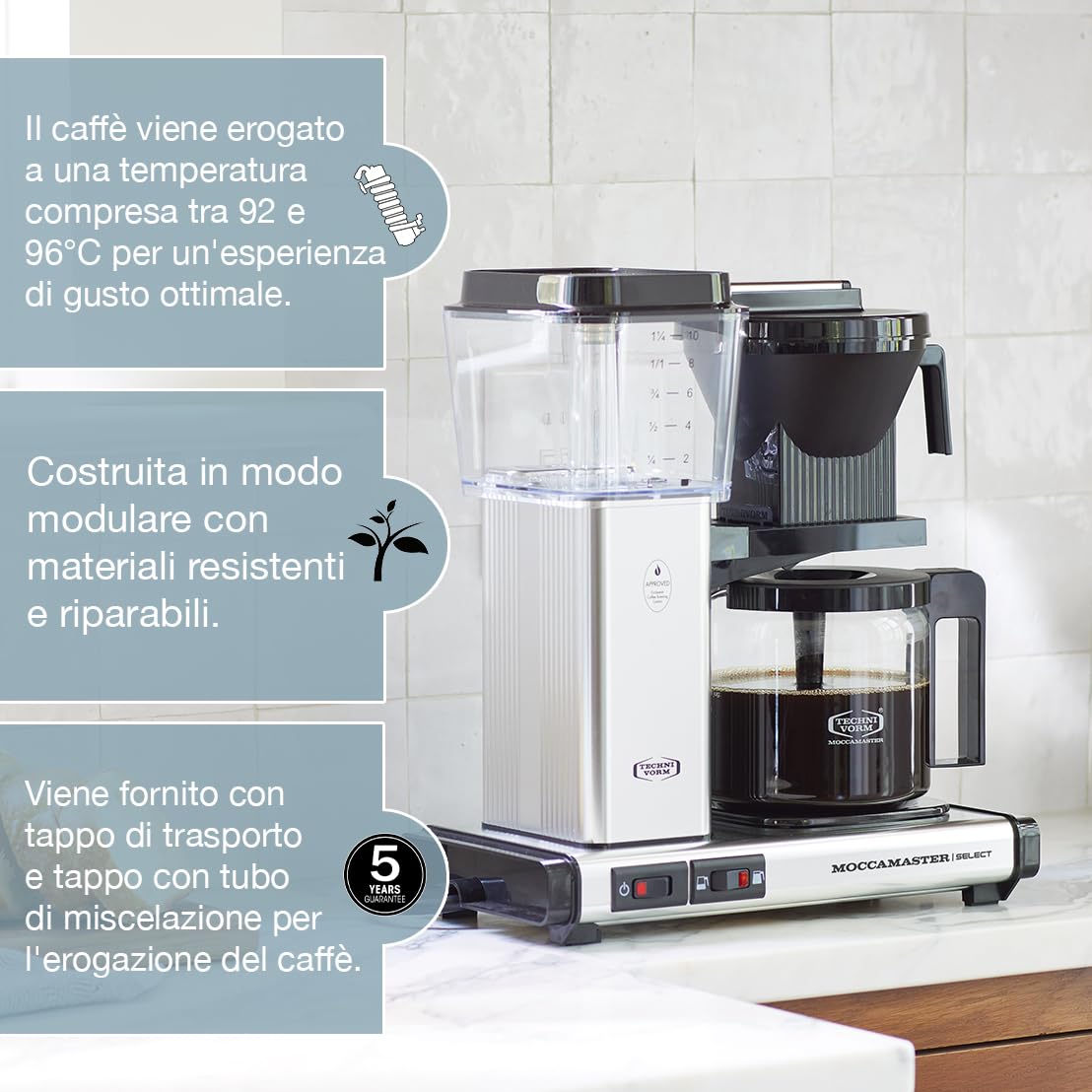 Moccamaster KBG Select, Macchina da caffè filtro, Caraffa in vetro, Red, 1.25L