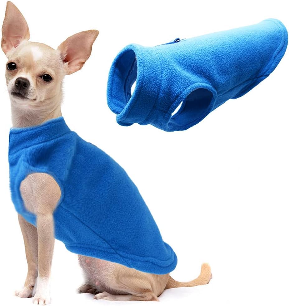 KUTKUT Fleece Vest Dog Sweater Warm Pullover Fleece Dog Jacket with Leash Attachment, Cold Weather Dogs Clothes for ShishTzu, Pekingese, Maltese etc (Size: L, Adjustable Chest: 45cm)