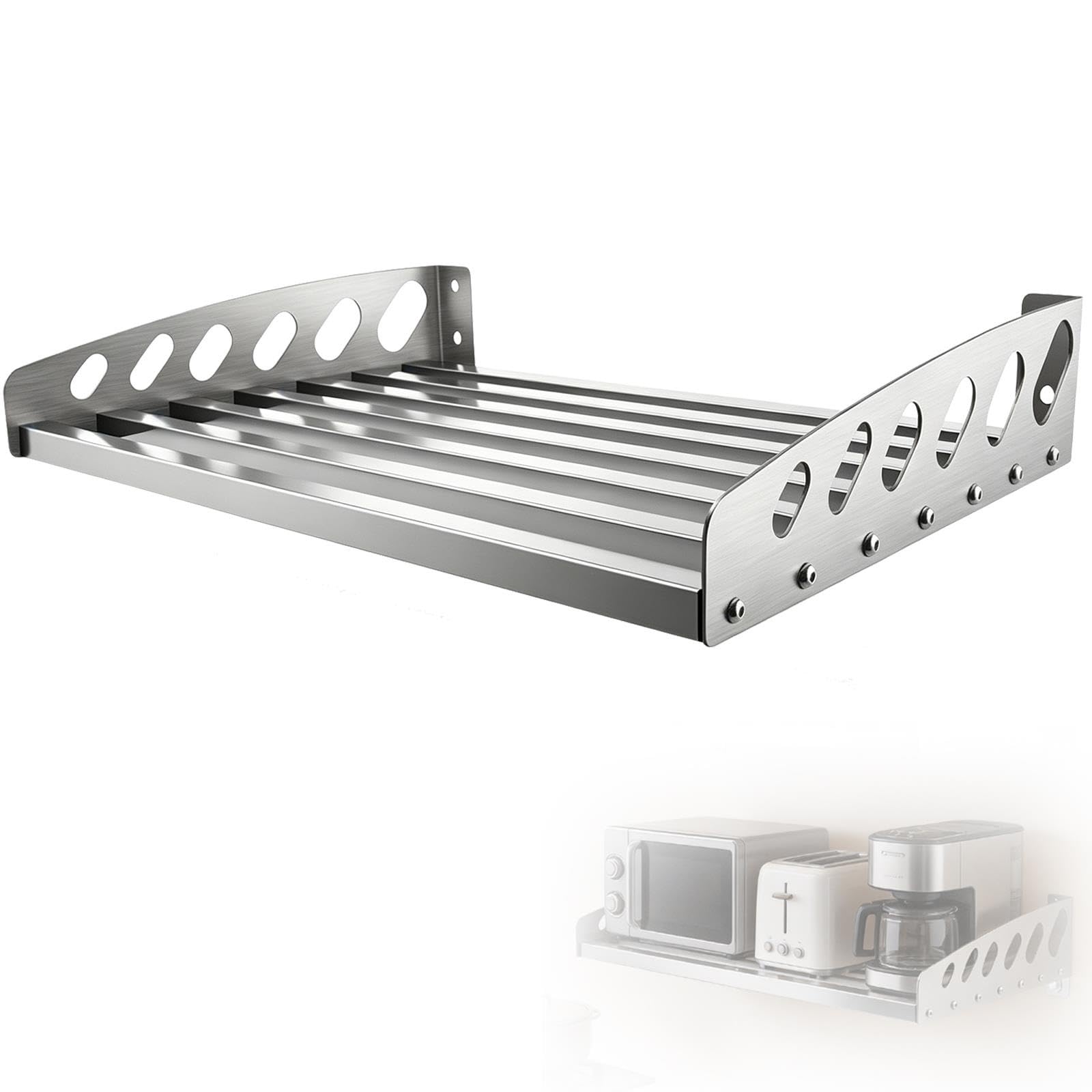 Mensola da Parete in Acciaio Inox, Supporto Carico 75kg Bordo 9cm