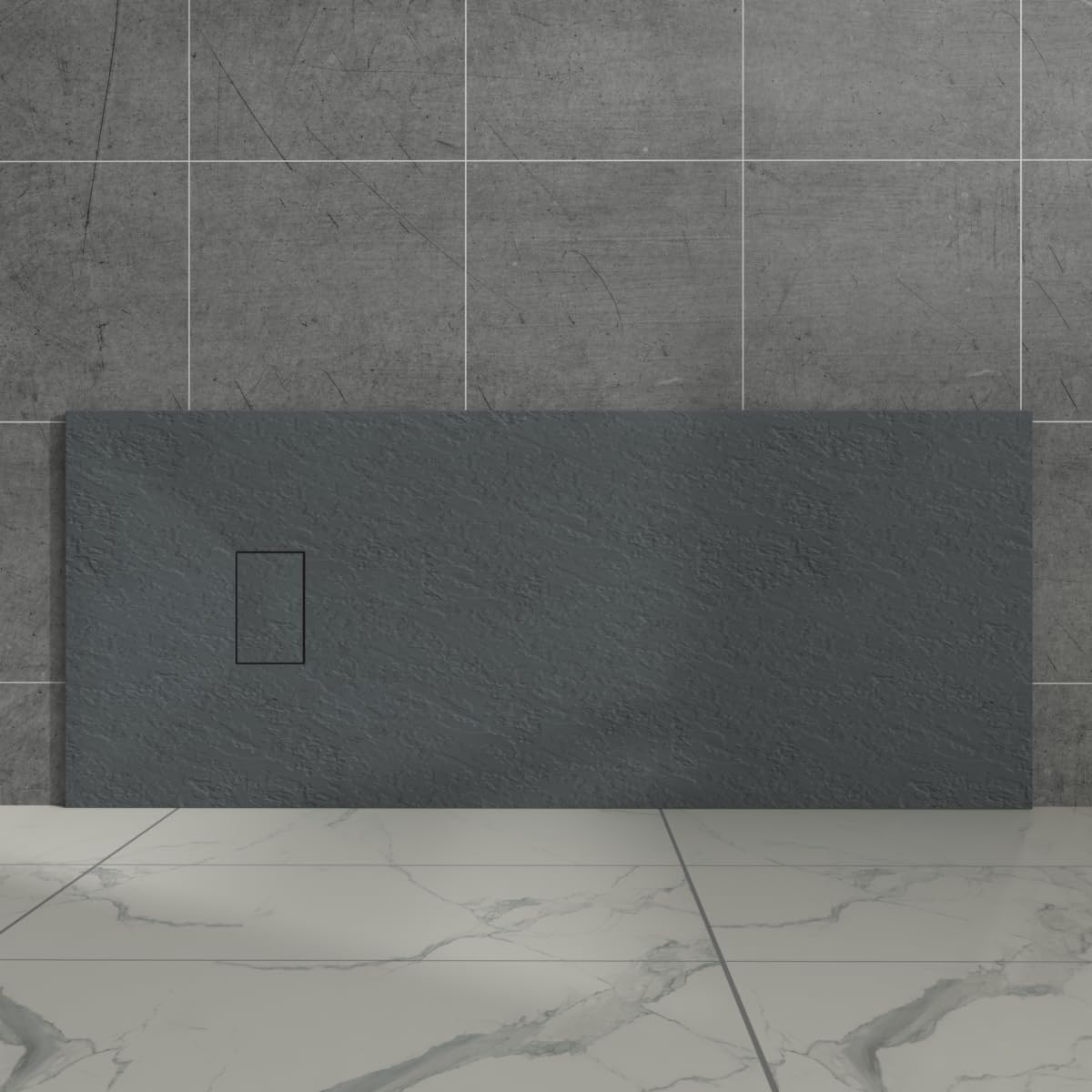 Aquariss Anthracite Rectangular Shower Tray Slate Effect Smc Slip-Resistant Shower Base For Bathroom Enclosures 1600X700mm With Waste