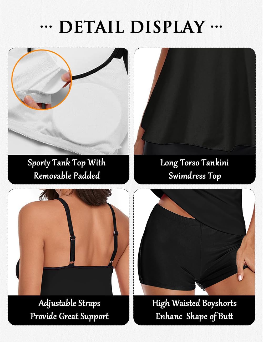 Urchics 2026 Women Two Piece Tankini Swimsuit Tummy Control Plus Size Long Torso Top and High Waisted Boyshorts Bathing Suits - Image 4