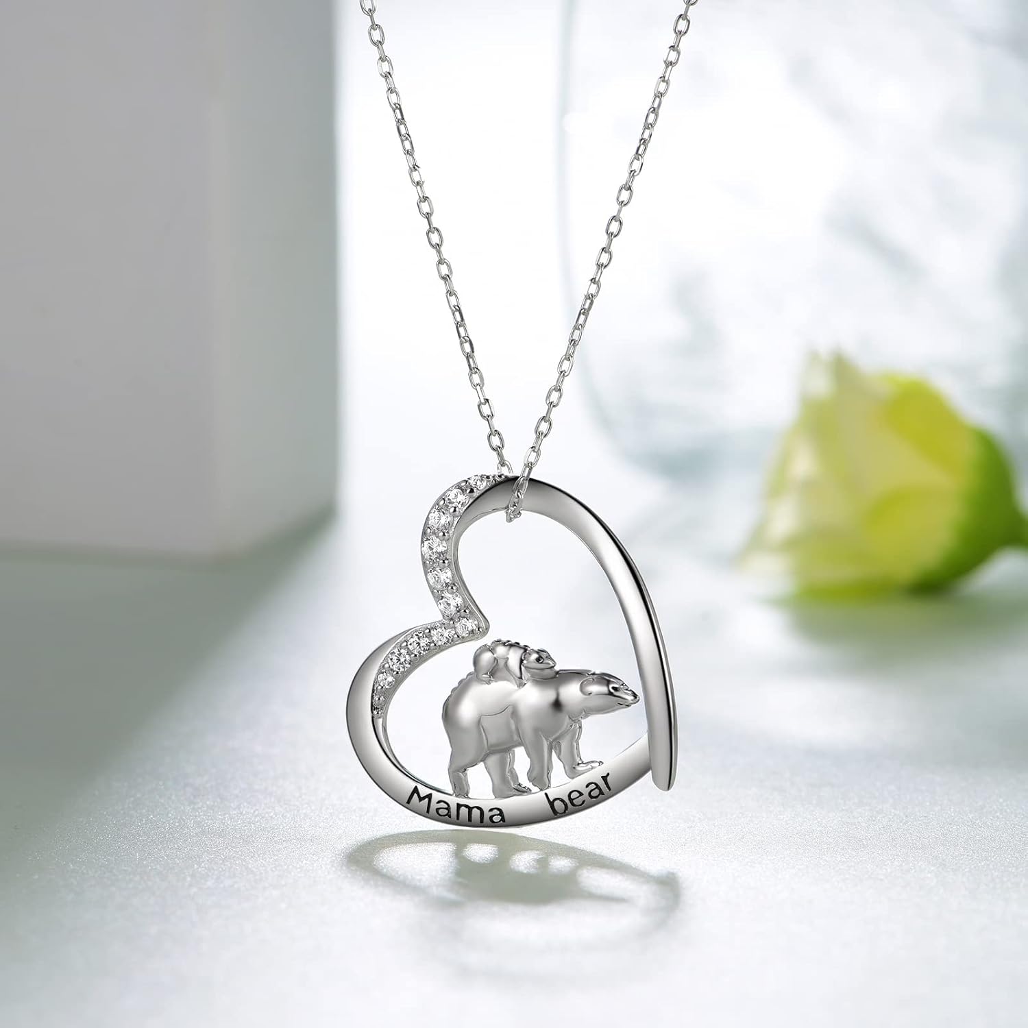 Mama Bear Necklace for Women 925 Sterling Silver Heart Mama Bear Jewelry for Women Mom Gifts - Image 2