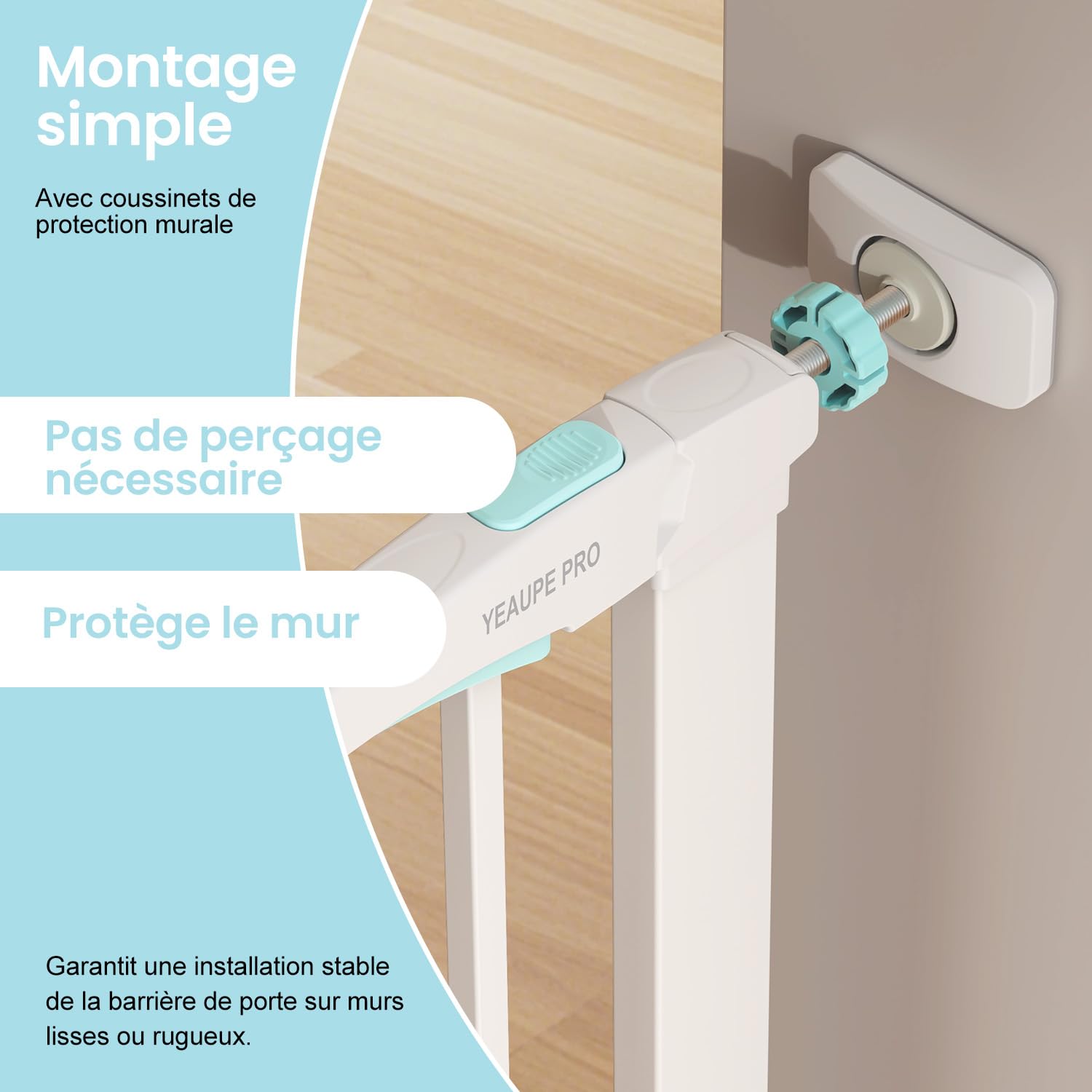 YEAUPE PRO Barrière de Sécurité Enfant 74-78 cm, Barrière Escaliers Portes Pression, Double Verrouillage, Blanc