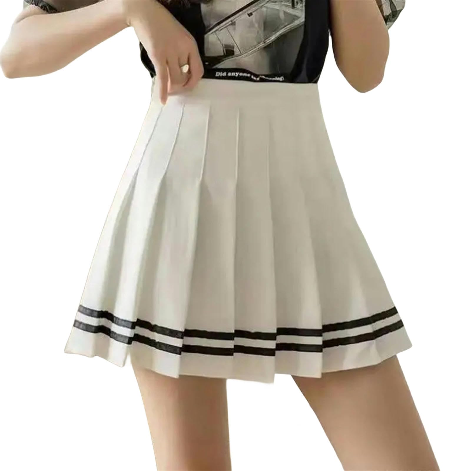 Falda Falda Plisada En Forma De A para Niñas En Verano Falda con Cremallera En La Cintura Alta-Blanco-XXL