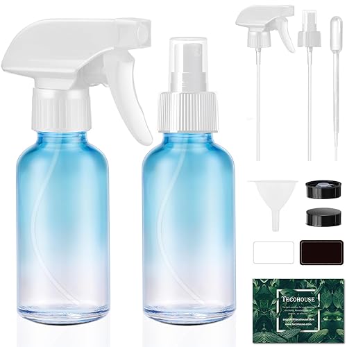 Tecohouse Botellas pulverizadoras de vidrio de 4 onzas, paquete de 2 botellas de spray para cabello vacías recargables rociadores de niebla fina con