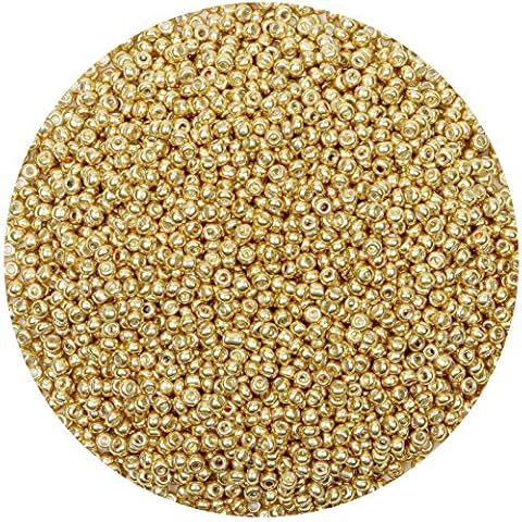 Yholin 10000pcs Glass Seed Beads Bulk,2mm 12/0 Craft Seed Beads Small Pony Beads for DIY Craft Projects Bracelets Necklace Jewelry Making - Bright Gold Waist Beads Spacer Beads with Tweezers Cover