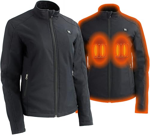 Nexgen Heat MPL2760SET Women's Black 'Heated' Soft Shell Zipper Front Heated Jacket for Riding Hunting wBattery