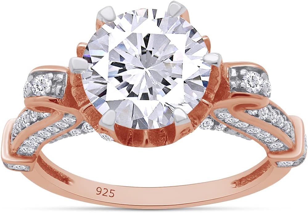 8MM Center Round Cut Sparkling Cubic Zirconia 6-Prong Solitaire Vintage Engagement Ring In 14k Gold Over Sterling Silver Jewelry For Women