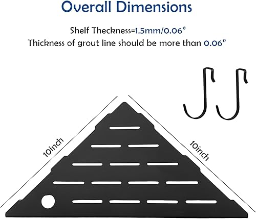 Miniatura 2 de Estantes de ducha esquineros de 10 pulgadas, estantes organizadores para pared de azulejos, 2 paquetes, diseño de ranura de acero inoxidable SUS304