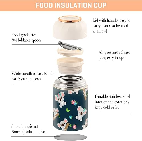 Miniatura 4 de Lindos koala con corona floral para niños y mujeres, recipientes aislados para alimentos con cuchara de 17 oz16.9 fl oz, recipientes de almuerzo