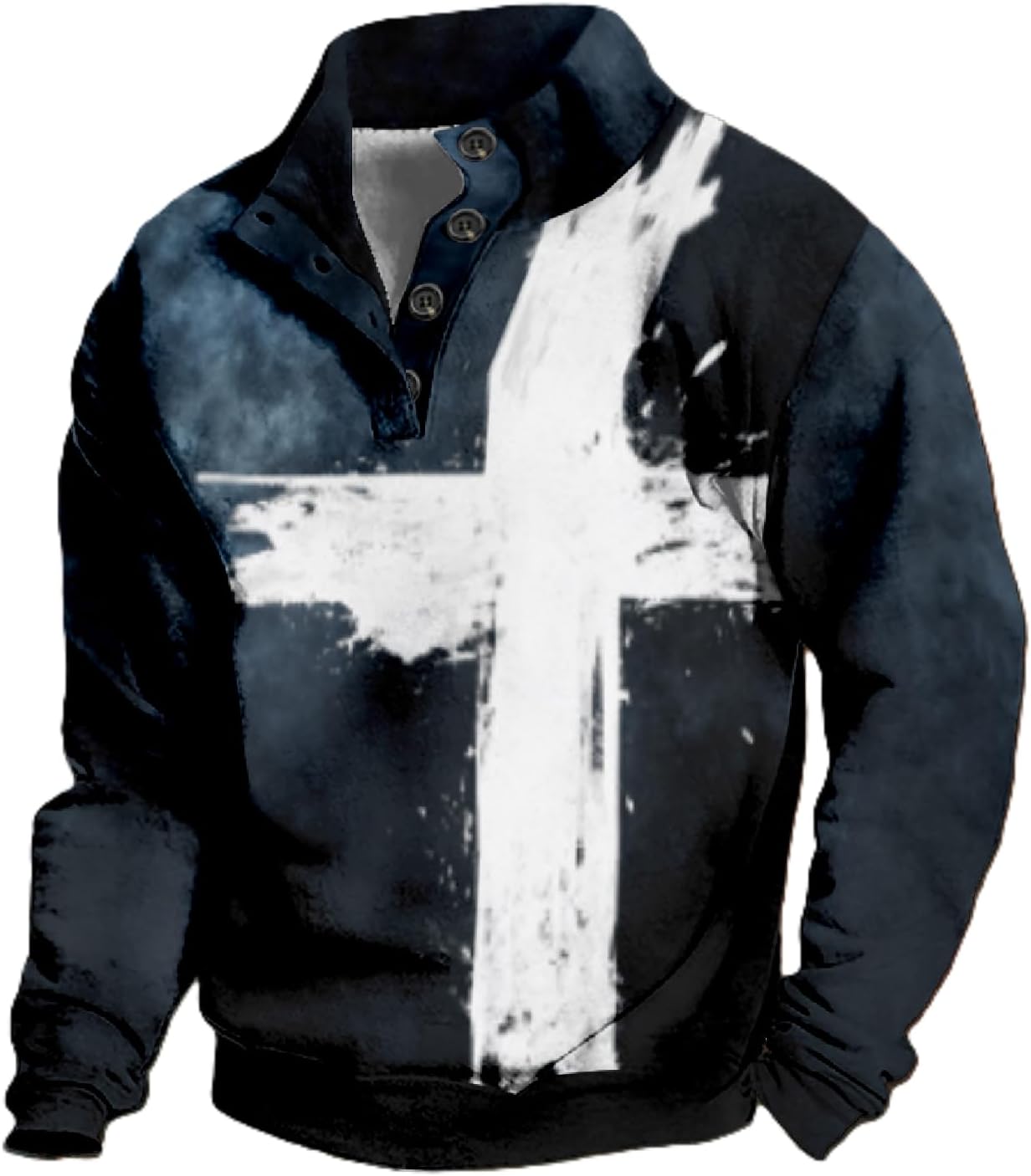 Christian Hoodies for Men Cross Graphic Big And Tall Crewneck Pullover Religious Stand Collared Jesus Sweatshirts