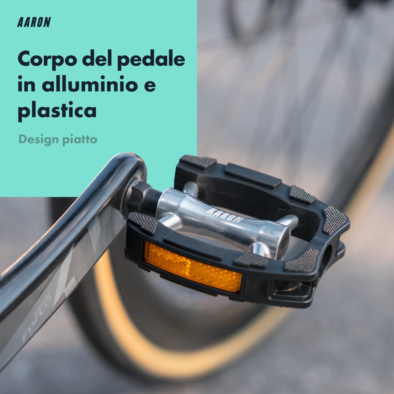 AARON City Pedali da bicicletta con impugnatura in gomma antiscivolo e cuscinetto a sfera industriale sigillato, pedali da trekking con riflettori per e-bike, trekking, City Bike, Argento/Nero