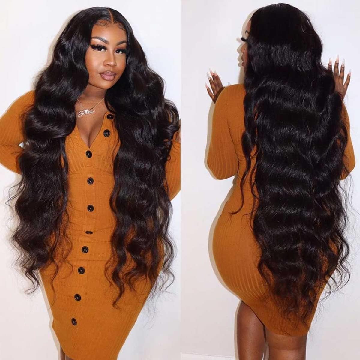 UltraFlower 34 Inch 13x6 HD Body Wave Lace Front Wigs Human Hair Pre Plucked 200 Density Brazilian Virgin Human Hair Wigs for Women Glueless Lace