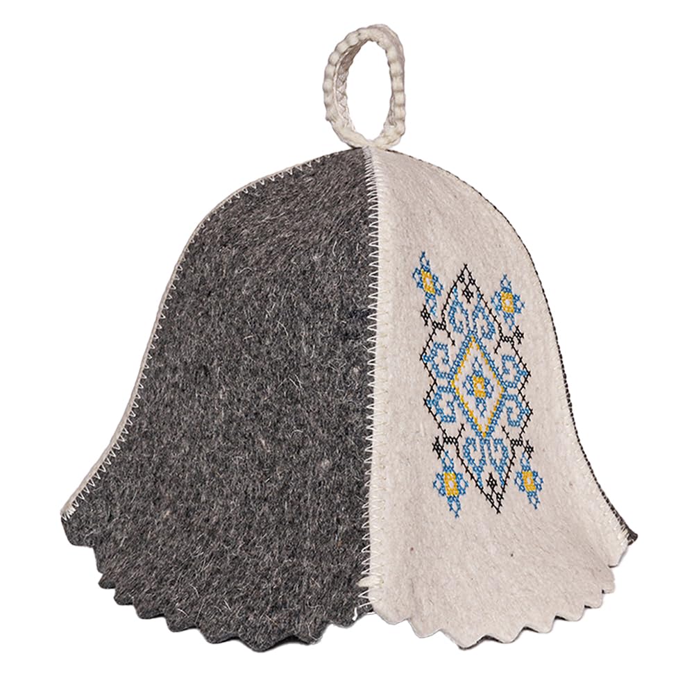 SHSH trade group Sombrero de sauna de lana ucraniana Bordado Ornamento Azul Vyshyvanka,Sombrero de sauna Finlandés,Sombrero de sauna para hombres,Sombreros de sauna ruso