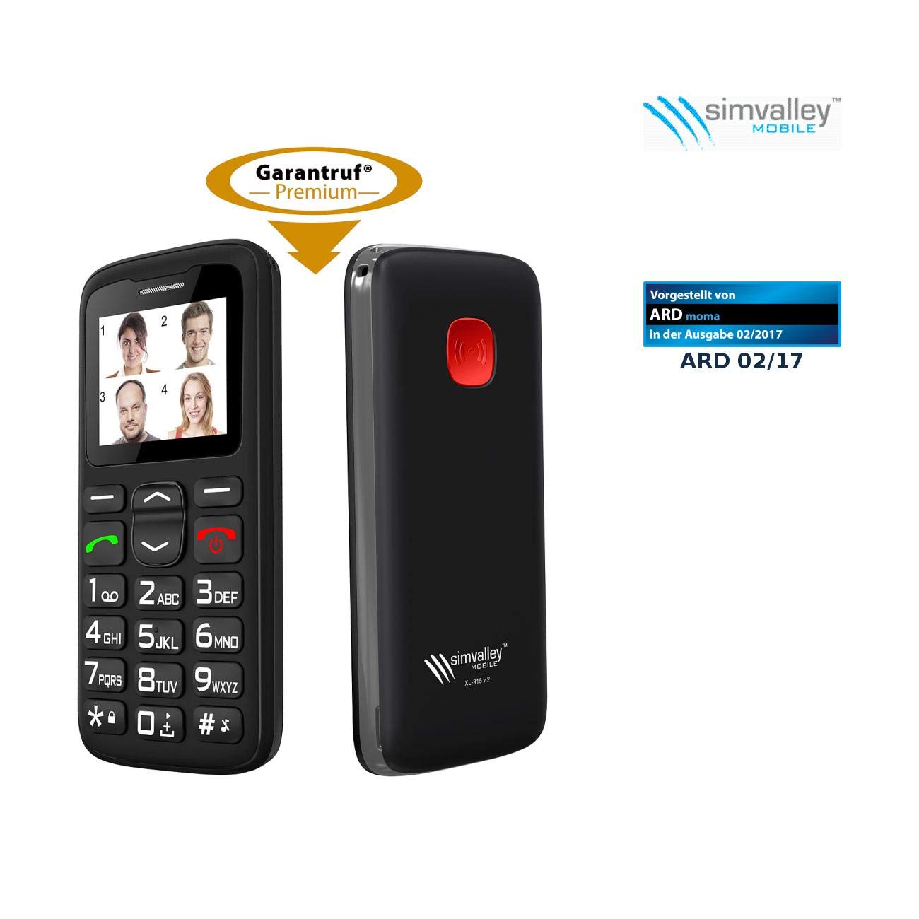 simvalley MOBILE Notfallhandy: Komfort-Handy XL-915 V2 mit Garantruf Premium (Notruf Handys, Senioren Notruf, SOS)