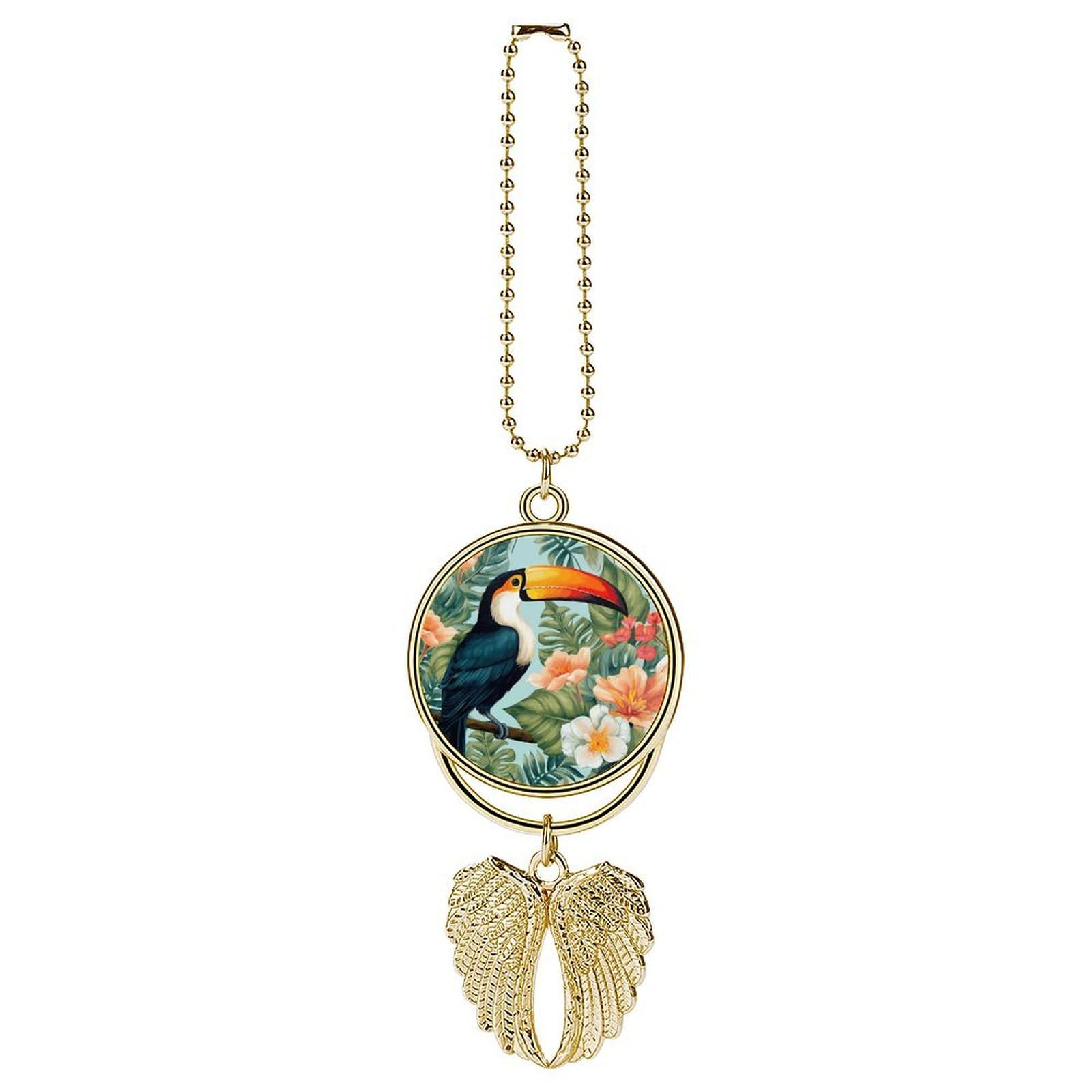 Tropical Flower Bird Car Charm Alloy Car Rear View Mirrors Hanging Ornaments Stylish Car Pendant Funny Auto Hanging Accessories Car Hanging Ornaments Gift for Women Men
