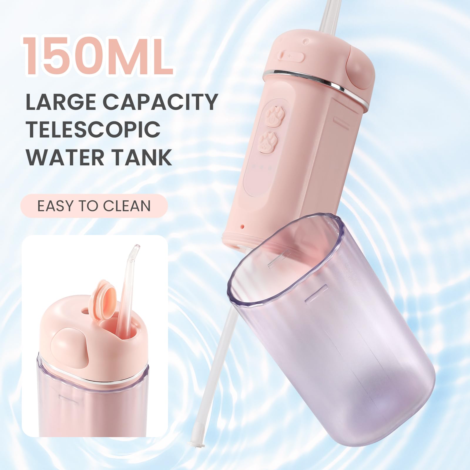 Hydropulseur pour enfants avec 4 embouts de jet étanche, nettoyage en profondeur, rechargeable pour soins des dents