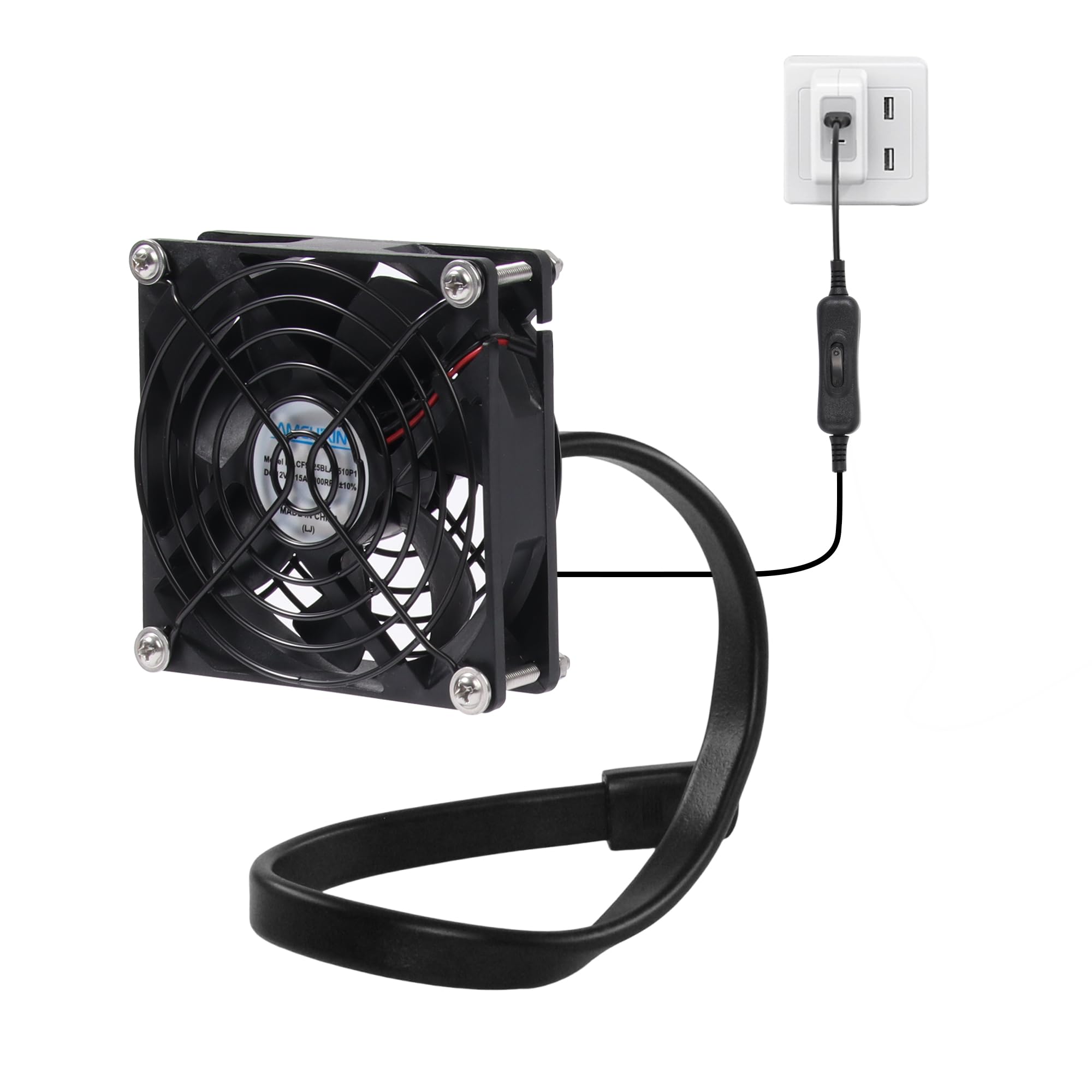 92mm 3.62inch 5V Boost 12V Flexible Ventilation Cooling Fan 2000RPM with Wrap-Around Bracket and 5V USB Adapter Ideal for Scenarios Requiring Bracket-Mounted Fan Circulation-image-40