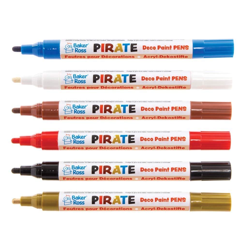 Baker Ross FE212 Pirate Deco Paint Pens - Pack of 6, Arts and Crafts Supplies, Acrylic Markers for Kids, Paint Markers for Children