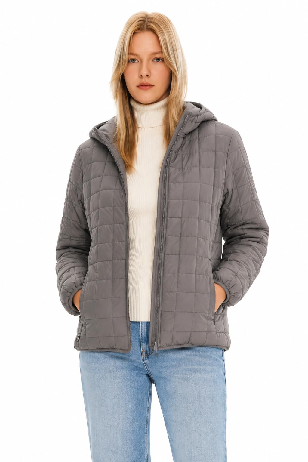 Orolay Chaqueta acolchada ligera con capucha para mujer, abrigo cálido con cremallera y bolsillos