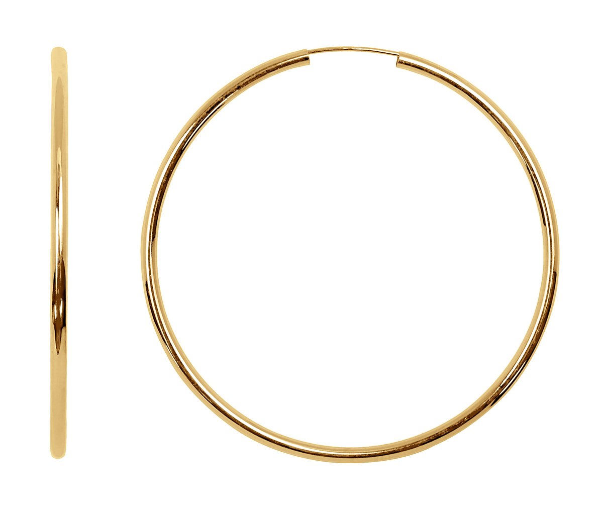 14K Yellow Gold Continuous Endless Hoop Earrings (2mm Tube)