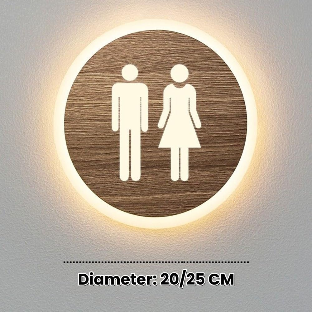 Cartel LED para baño, letrero redondo de montaje en pared para inodoro, decoración para baños, ideal para oficinas, negocios o el hogar.(B3,25cm)