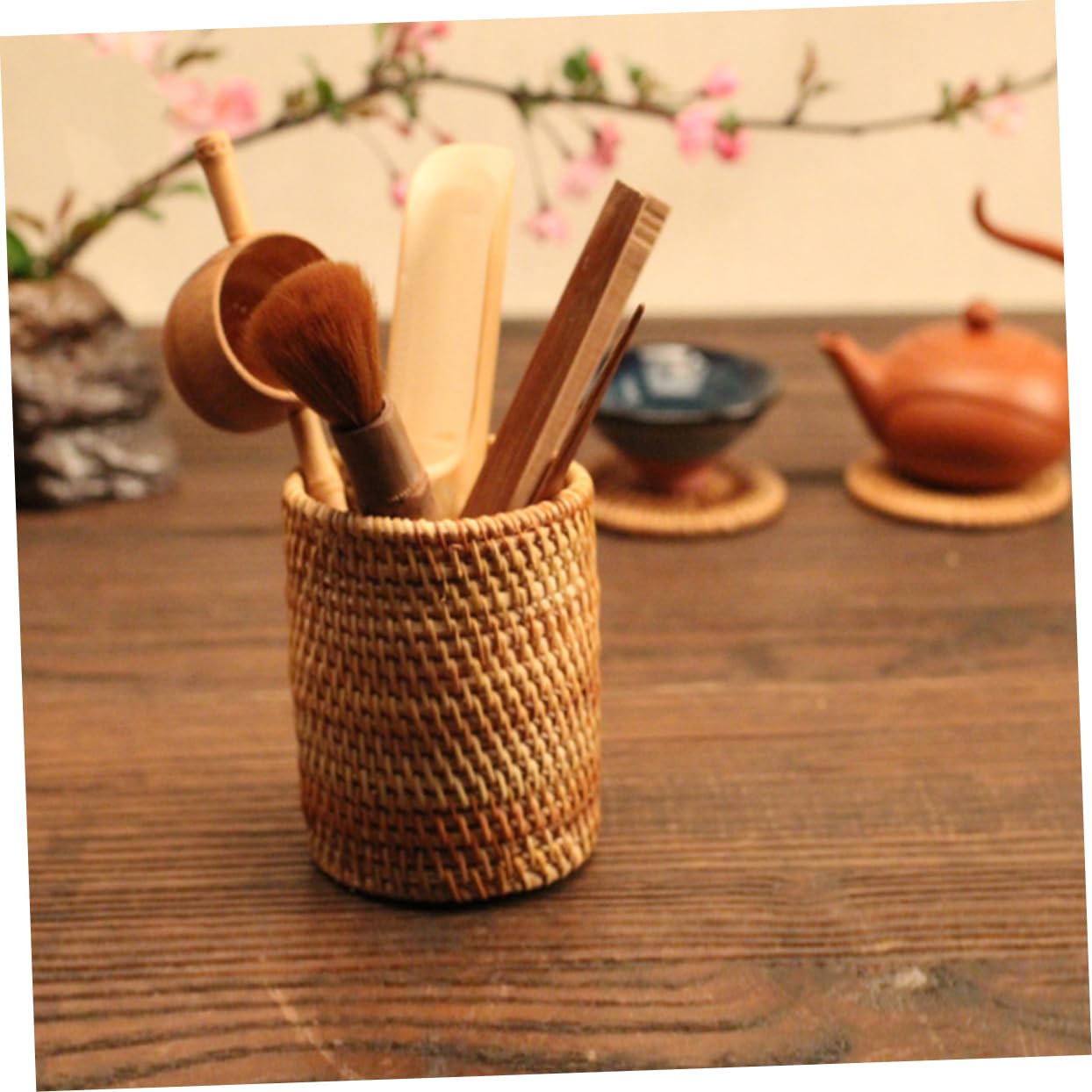 NUOBESTY Lot De 5 Porte-pinceaux De Maquillage En Rotin Pour Organiser Votre Bureau