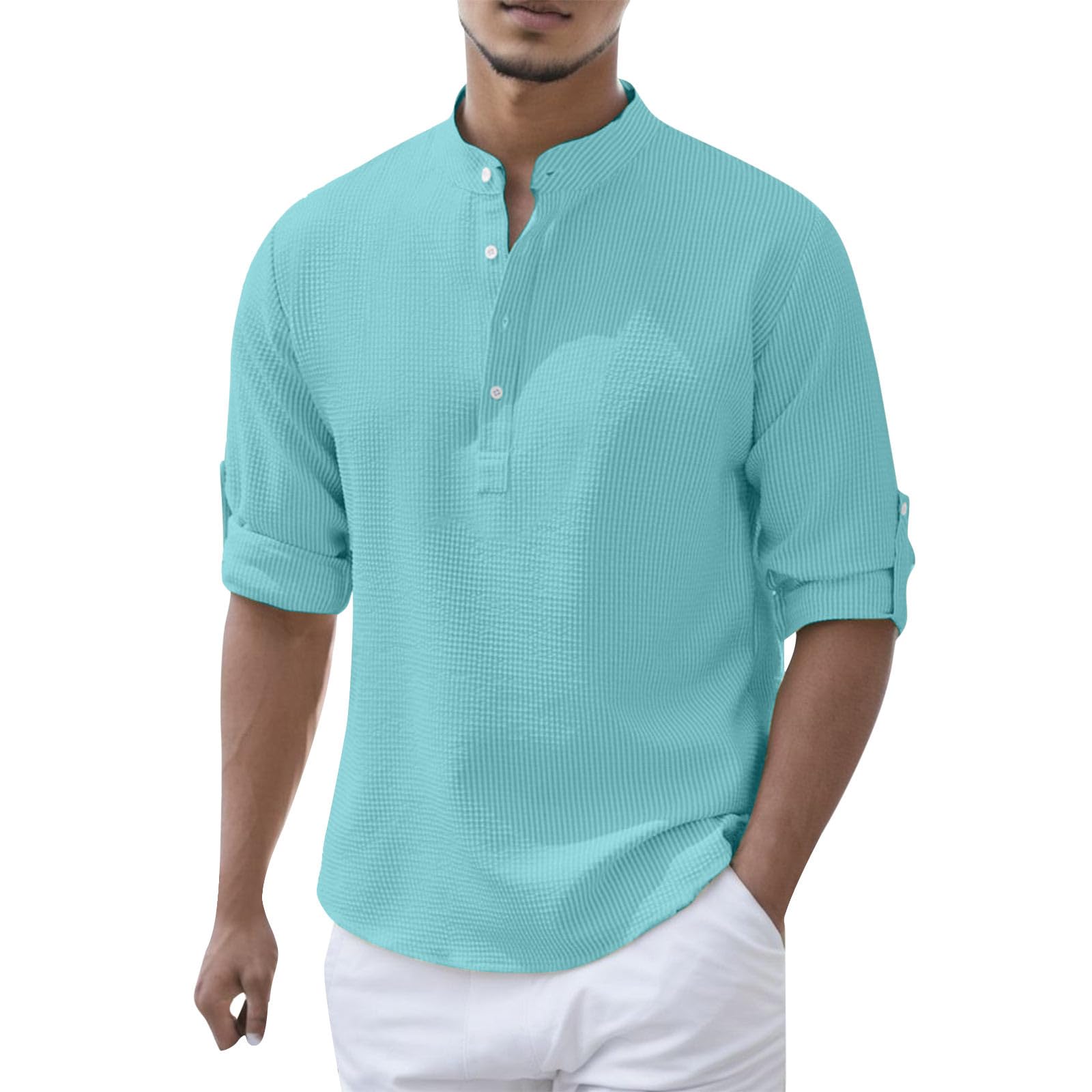 nobodyhike スタンドカラー長袖シャツ 青 61x-373unhL.jpg