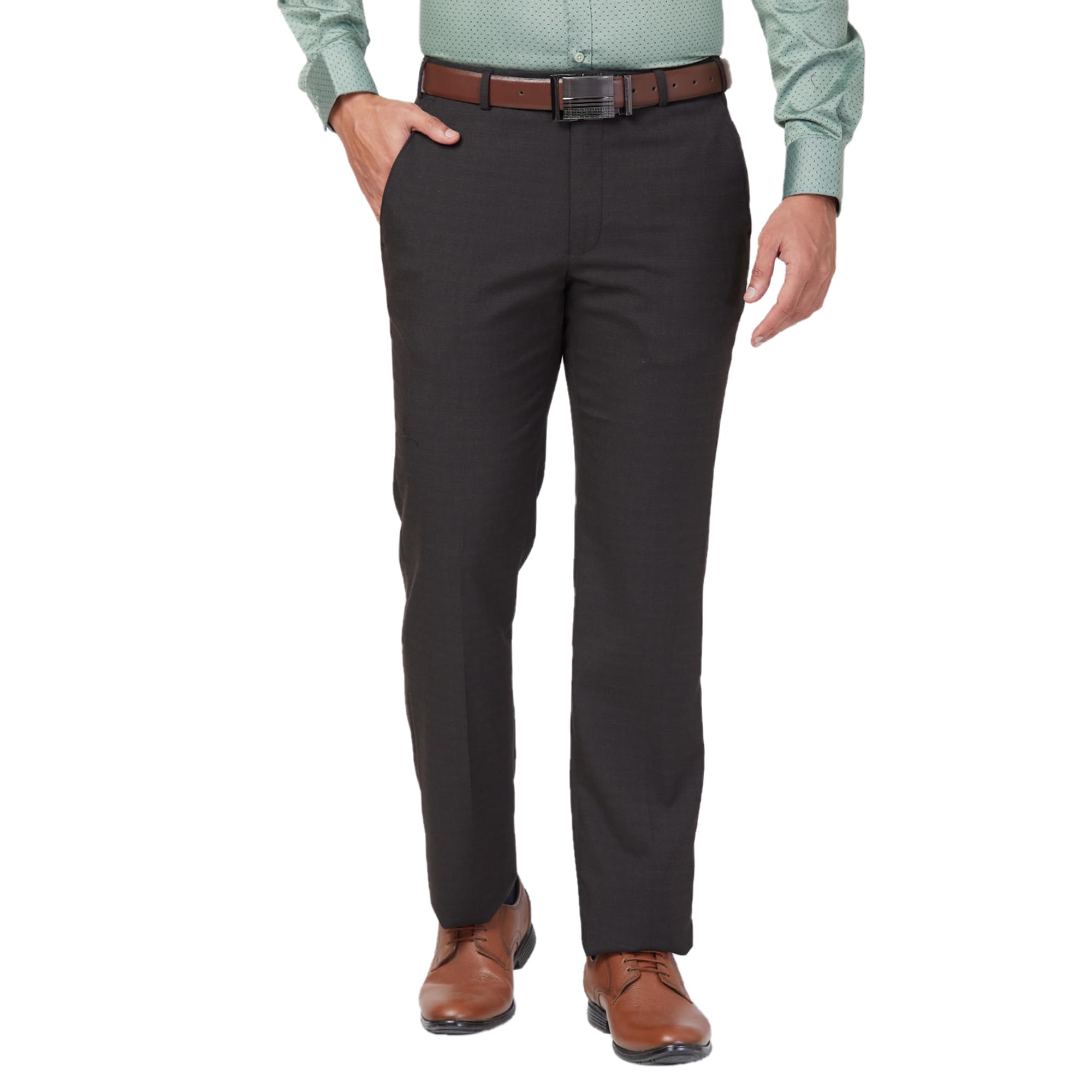 park avenue Men's Regular Fit Structure Pattern Polyester Blend Pleated Formal Trouser-picture-28