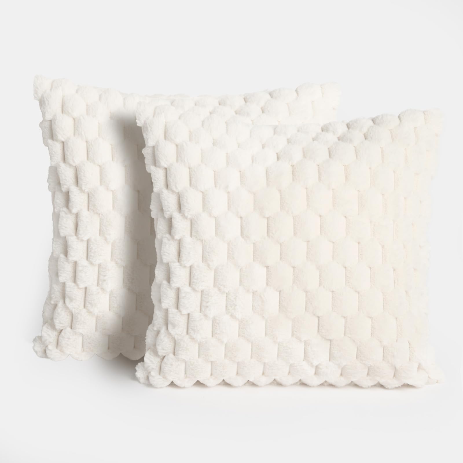 OHS Waffle Faux Fur Cushion Cover - 45 x 45cm - Cream