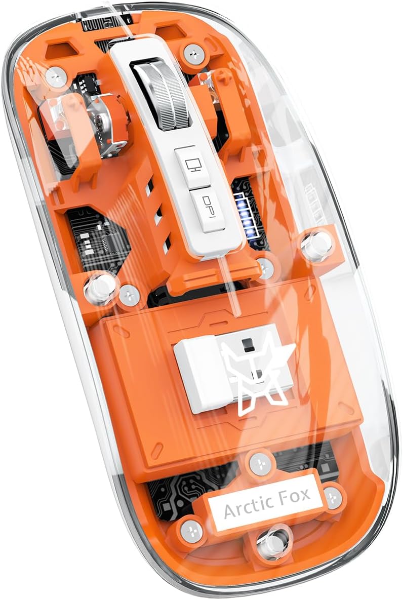 Arctic Fox Pureview Transparent Wireless and Bluetooth Rechargeable Mouse, USB Receiver,LED Battery Magic Silm for Office/PC/Mac/Laptop/Apple/ipad(Vitality Orange)