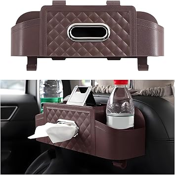 Osilly Car Headrest Backseat Organizer, Multi-Functional Vehicle Headrest Hanging Storage Box with Hook Cup Phone Holder Tissue Box, Automotive Interior Seat Back Organizer, Universal Fit (Brown)