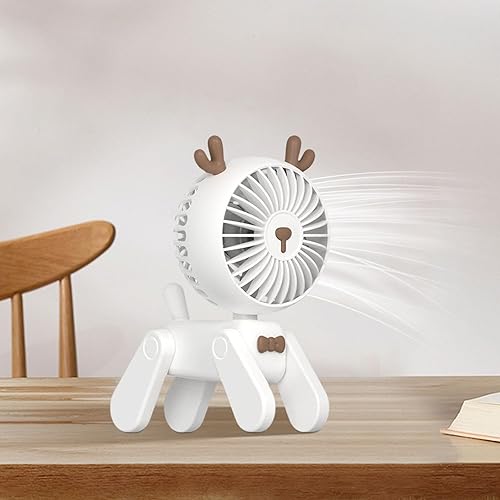 Miniatura 4 de Leefasy Ventilador de escritorio pequeño, ventilador personal de 3 velocidades, encantador, creativo, ajustable, recargable, con forma de ciervo