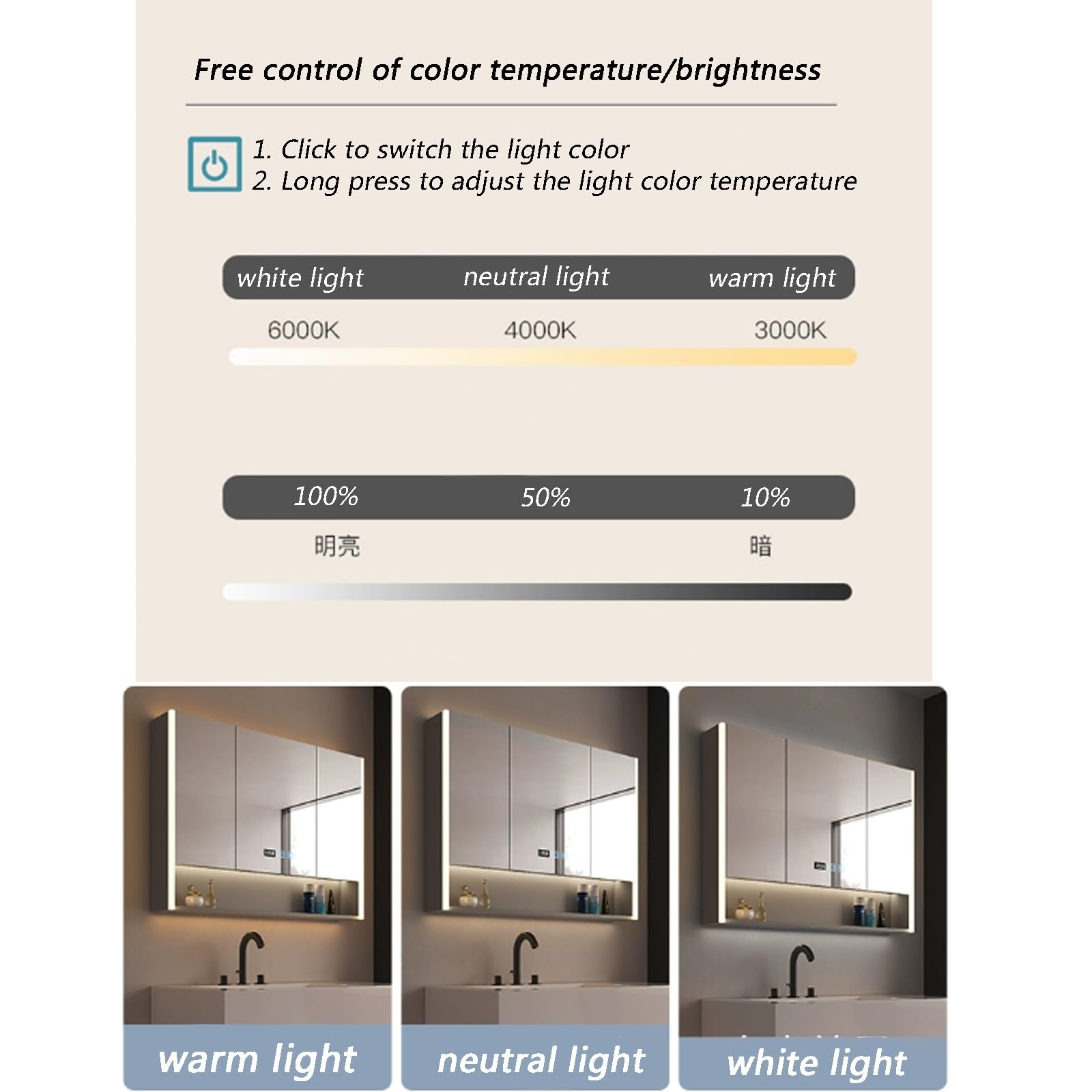 Armario espejo baño led Espejo Antivaho de Maquillaje Inteligente espejo baño con almacenaje y luz armario baÃo pared estrecho con Interruptor Táctil visualización de la hora control tactil ( Size : 8