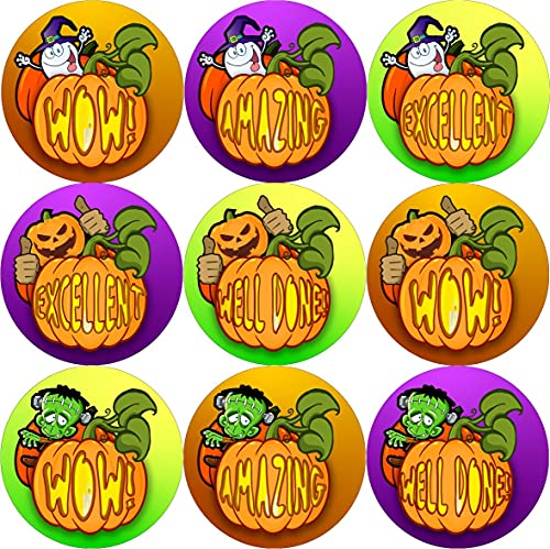 144 Halloween Pumpkin Praise Words 30mm School Reward Stickers for Teacher, Parent,