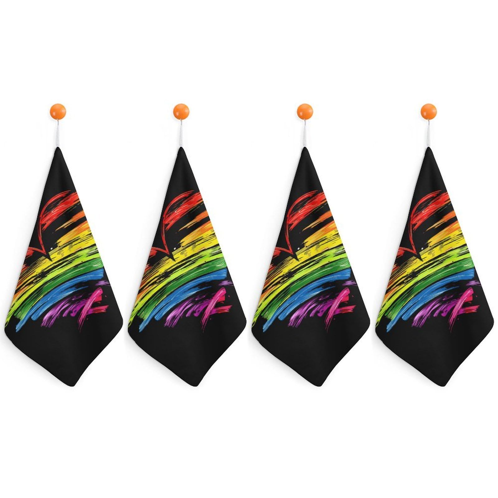 TXFBTRFSA LGBT Gay Rainbow Heart Hand Towels with Hanging Loop Kitchen Towel Handkerchiefs Cleaning Cloths