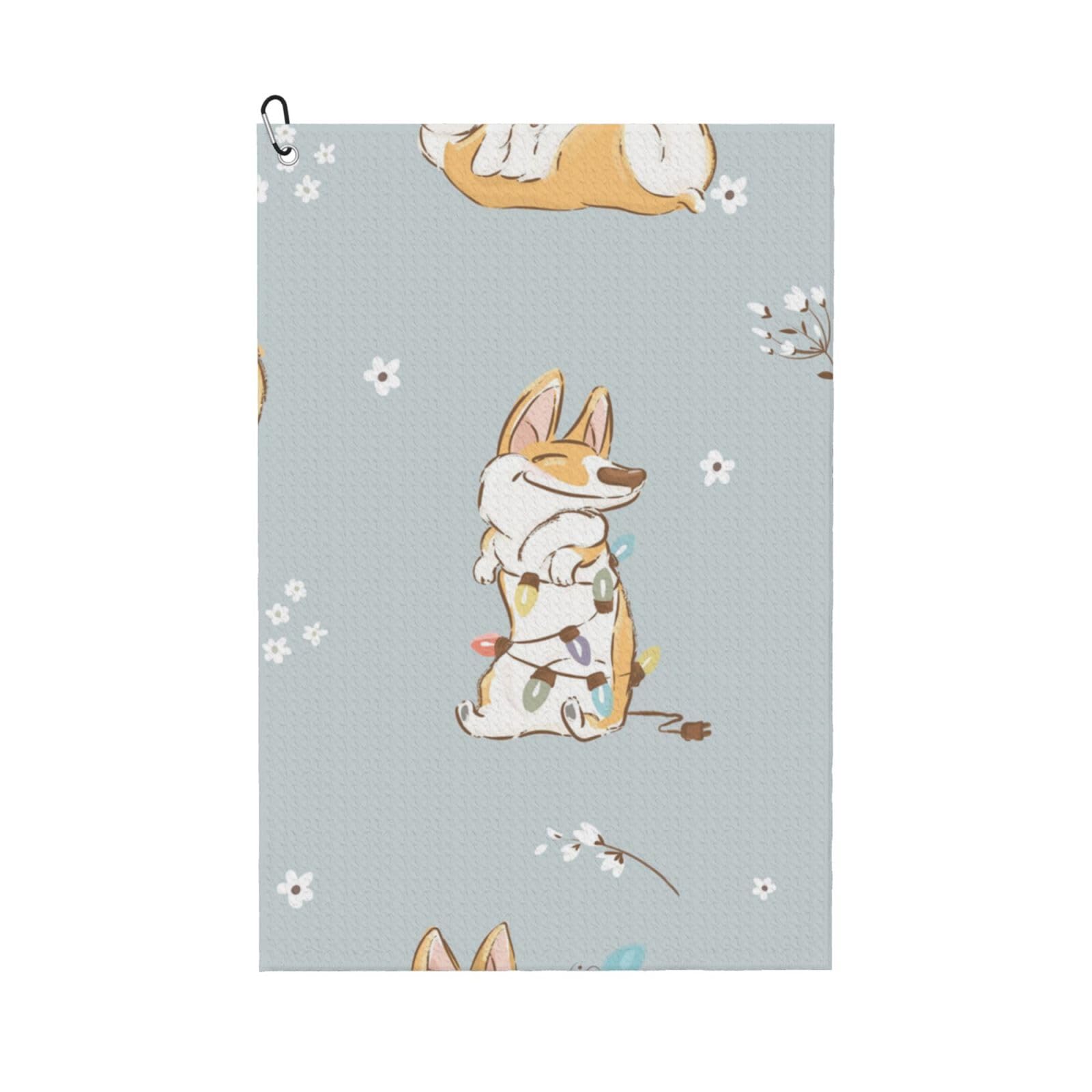 Hnnkloy Cute Corgi, 16x24 in Portable Waffle Golf Towels with Carabiner Clip for Golf Bag