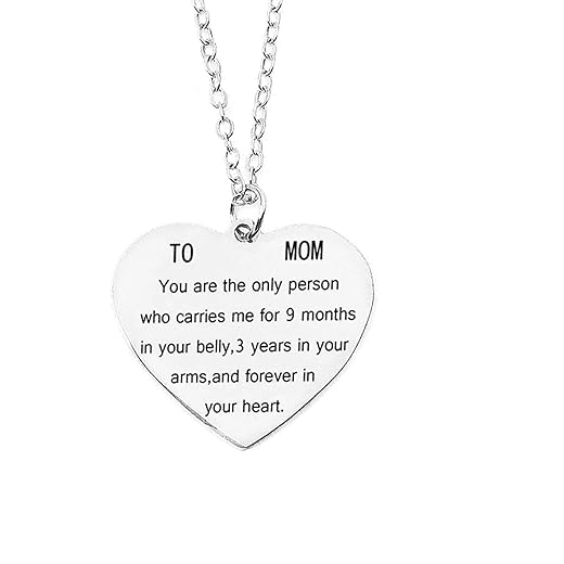 Snanr Gift for Mom: Woman, You Are the Only Person Heart shaped Pendant Necklace for Mom, Charm Necklace for Mom's Son, Daughter, Birthday, Christmas Gift for Mom