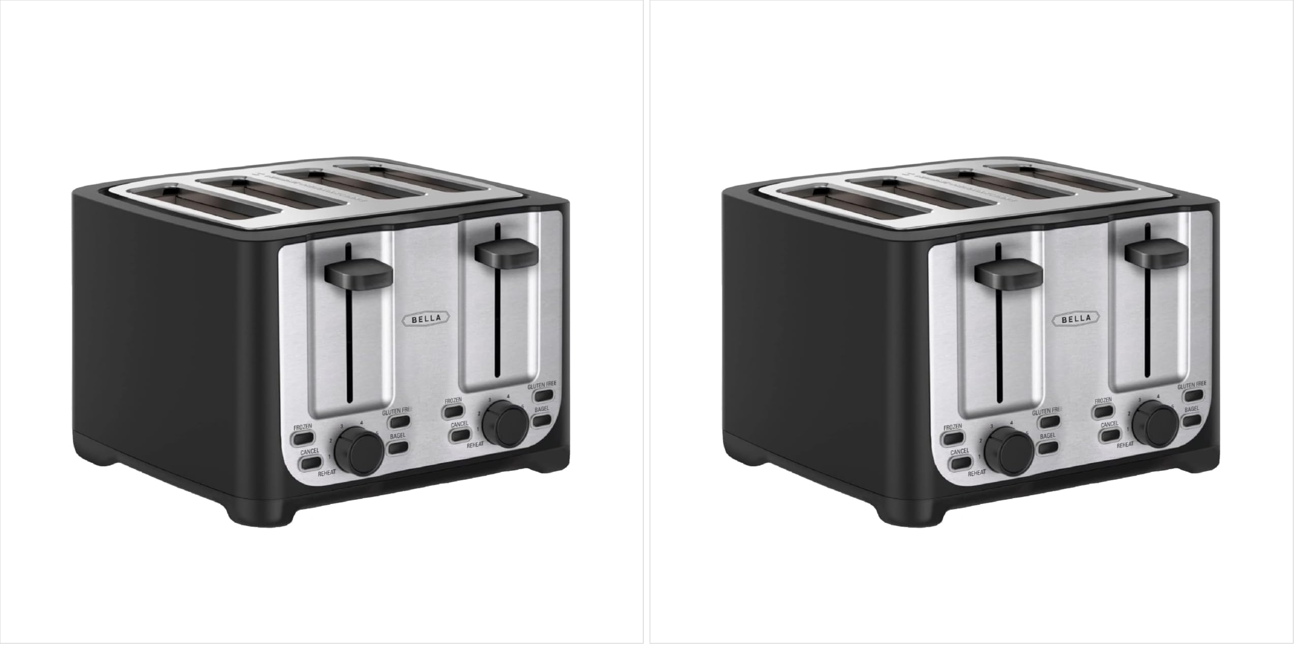 bella 4 Slice Toaster with Auto Shut Off,Extra Wide Slots &amp; Removable Crumb Tray and Cancel,Defrost &amp; Reheat Function,Toast Bread-&amp; Bagel,Black,(Pack of 2)