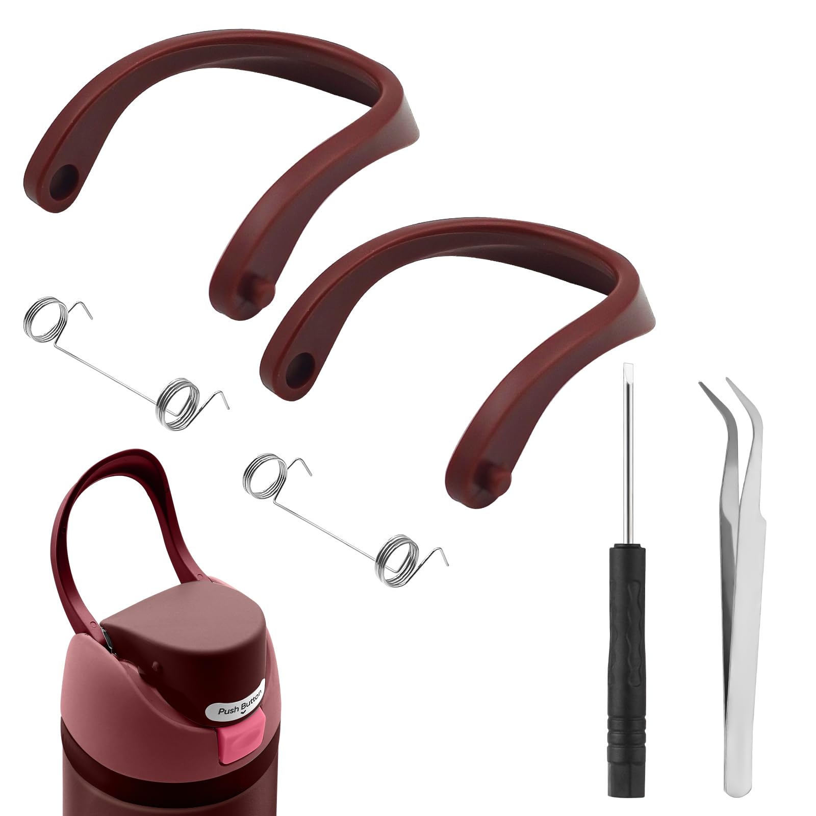 JTJEI 2pcs Handles for Owala FreeSip 24oz 32oz, Water Bottle Cap Carry Loop Handle, Replacement Parts for Owala Cup 16/25/40oz Easy Bottle Top Lid Cap Replacement Accessories, BPA-Free (Black Cherry)